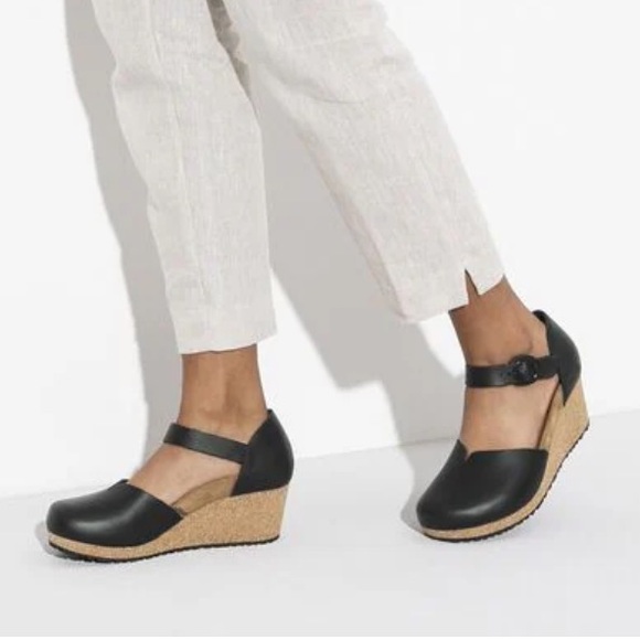 Birkenstock Papillio Mary Ring Buckle Black Leather wedge clogs Womens 6 EU 37 - Picture 2 of 13